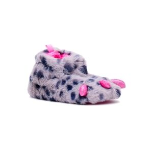 Leopard Print Plush Slippers with Pink Claws. Size 2. NWT.